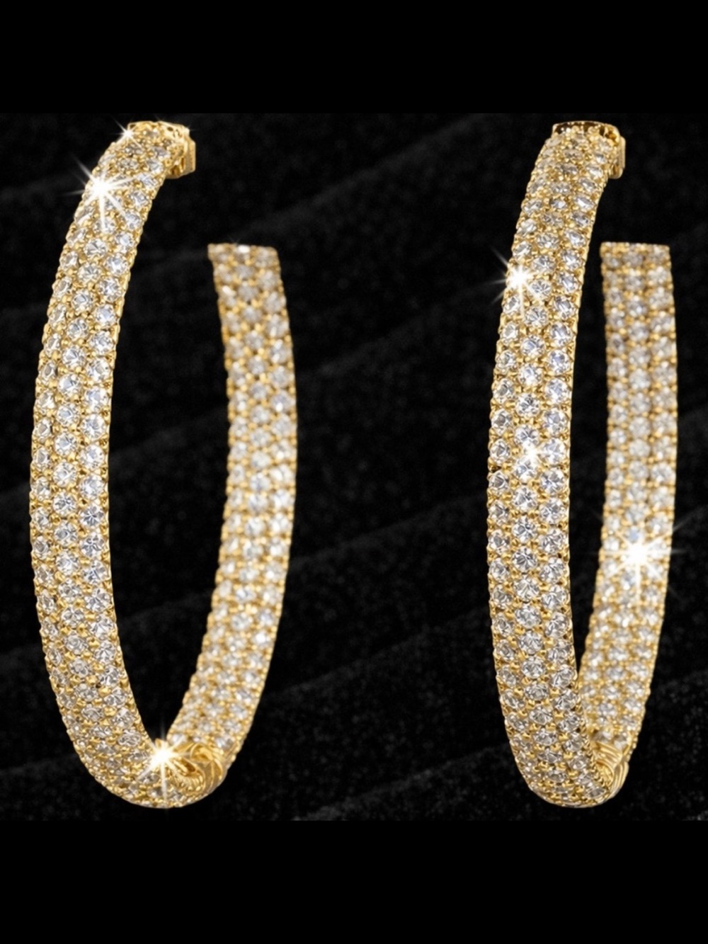 2” long Micro Pave Set Signity Cz Hoop dangle drop statement Earrings Gold HSN
